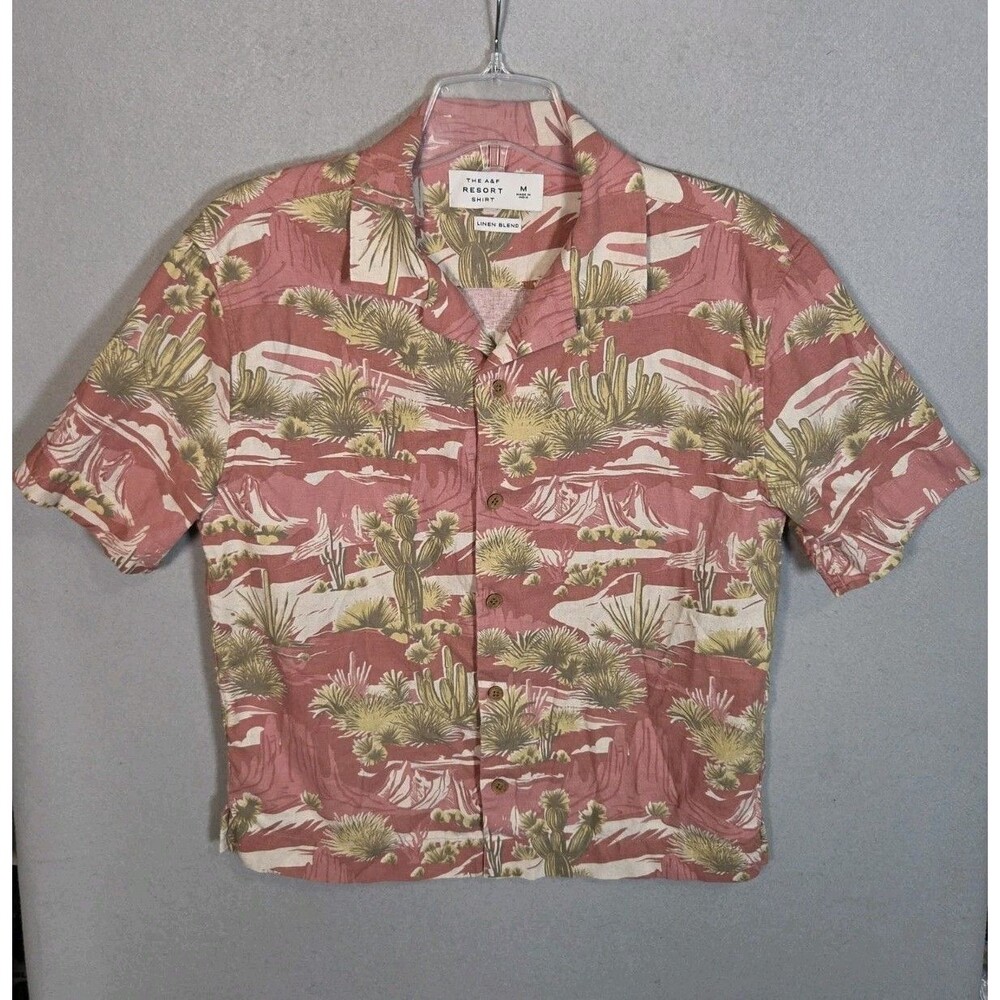 Abercrombie Fitch AF Resort Shirt Mens M Cactus Print Linen Blend Camp Shirt